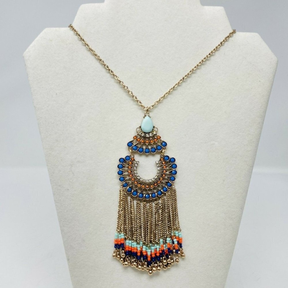 G by Gennaro Womens‎ Fashion Statement Neckline with Fringe Mixed Metals Gold